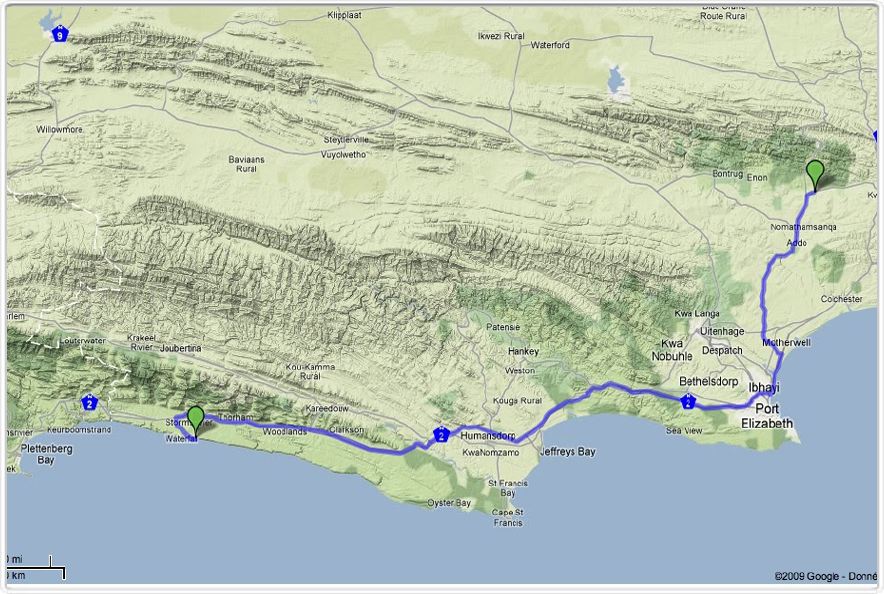 Parcours du 24 sept. 2009 Tsitsikamma - Addo Elephant Park
