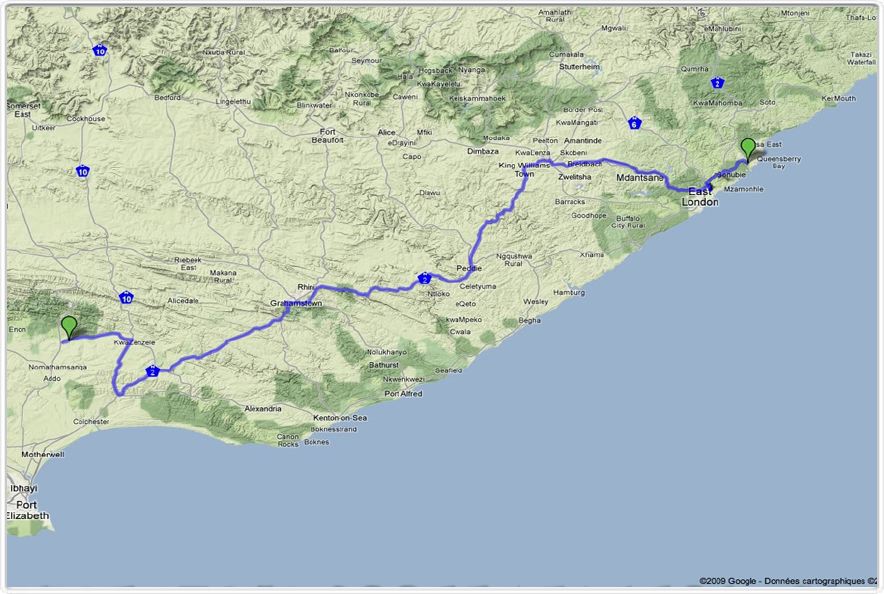 Parcours du 25 sept. 2009 Addo Elephant Park - East London