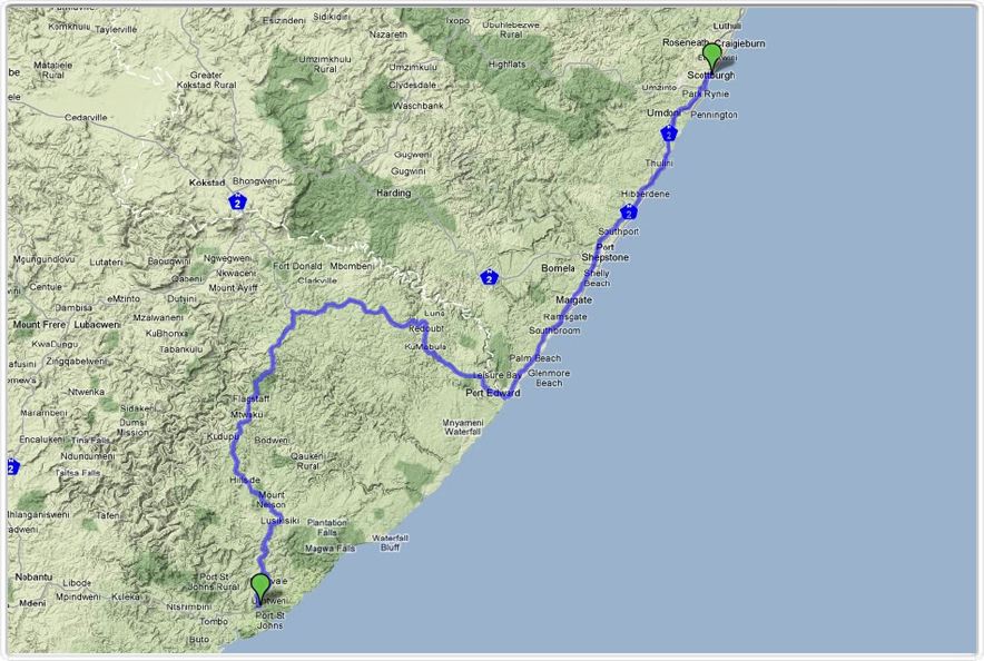 Parcours du 28 sept. 2009 Port St Johns - Scottburgh