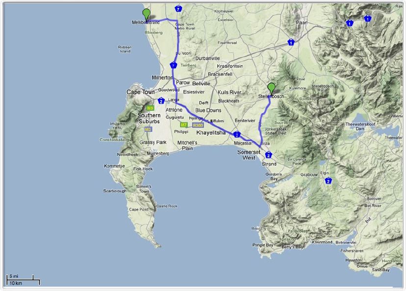 Parcours du 19 sept. 2009 Melkbosstrand - Stellenbosch