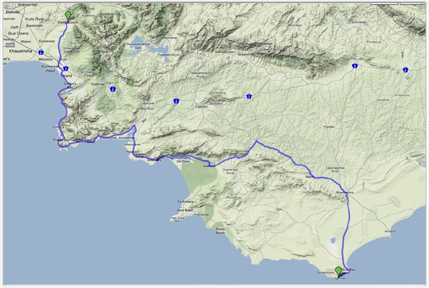 Parcours du 20 sept. 2009 Stellenbosch - L'Agulhas